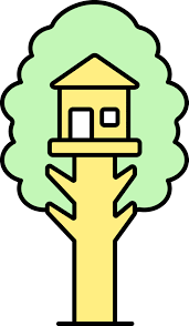 Yellow And Green Tree House Icon In