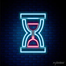 Glowing Neon Line Old Hourglass With