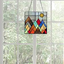 River Of Goods Beyond The Mountain Tops Stained Glass Window Panel Amber