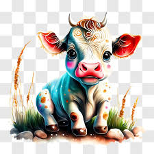 Curious Cow In A Field At Night Png
