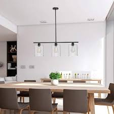 Yansun 3 Light Matte Black Island Pendant With Clear Glass Shades