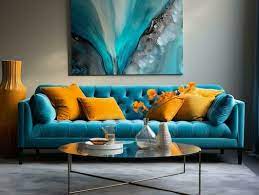 Modern Living Room With Turquoise Sofa