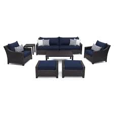 Rst Brands Deco 8 Piece All Weather Wicker Patio Sofa And Club Chair Deep Seating Set With Sunbrella Navy Blue Cushions