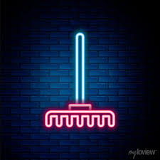 Glowing Neon Line Garden Rake Icon