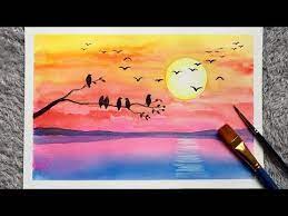 Easy Birds Watercolor Painting Sunset