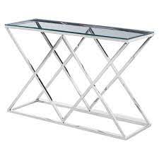 Best Master Furniture Mishie Angled Stainless Steel Clear Glass Sofa Table Silver