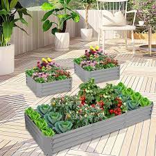 Cesicia 12 In H Gray Metal Outdoor Rectangular Galvanized Raised Garden Bed In Adjustable For 4 Diffe Combinations