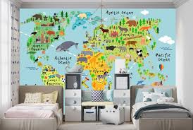 Animal World Map Wall Mural Wallpaper