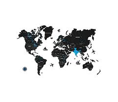 Buy Black And Blue Wooden World Map