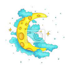 Fun Cartoon Yellow Crescent Moon Among