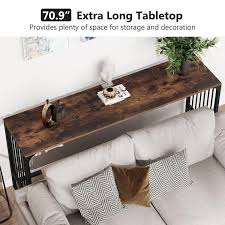 70 9 In Brown Standard Rectangle Particle Board Industrial Console Table Sofa Pub Table Behind Couch