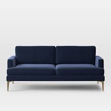 Andes 60 Multi Seat Sofa Standard Depth Performance Velvet Ink Blue Dark Pewter West Elm
