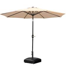 Sunrinx 9 Ft Aluminum Market Crank And Tilt Patio Umbrella In Beige With Mobile Base