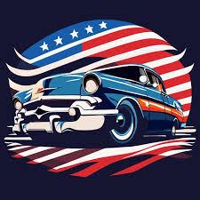 American Vintage Auto With Flag Colors