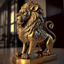 Premium Photo A Gold Lion Statue Is