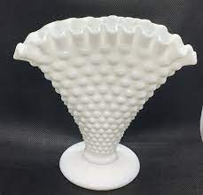 Fenton Hobnail Vase Milk Glass Tall 6