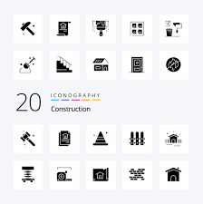 20 Construction Solid Glyph Icon Pack