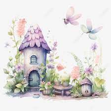 Watercolour Pastel Fairy Garden Clipart