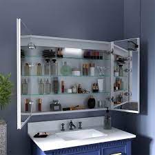 Exbrite 36 In W X 30 In H Large Rectangular Silver Aluminum Recessed Surface Mount Medicine Cabinet With Mirror