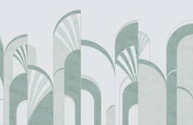 Green Art Deco Arches Print Wallpaper
