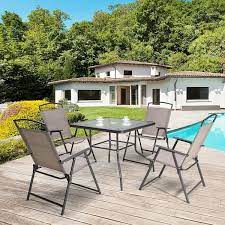 Pellebant 5 Piece Metal Square Outdoor Dining Set In Beige