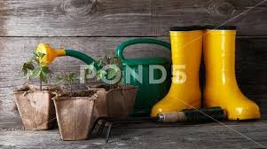 Yellow Rubber Boots Garden Tools And