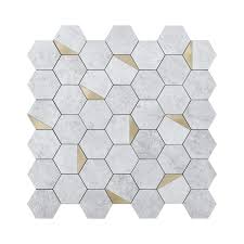 Longking Hexagon Mosaic Tiles Greyish White 12 6 In X 12 3 In Pvc L And Stick Tile For Kitchen Fireplace 9 Sq Ft Box