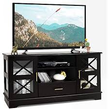 Tangkula Wood Tv Stand With 2 Glass