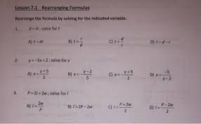 Solved Lesson 7 1 Rearranging Formulas