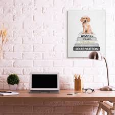Stupell Industries Resting Puppy On Glam Fashion Icon Bookstack Canvas Wall Art Multi Color 30 X 40