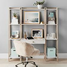 Highland Wall Desk Narrow Bookshelf Set Simply White Weathered White