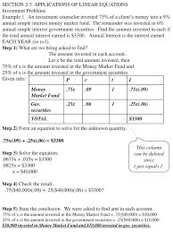 Linear Equations Investment Problems