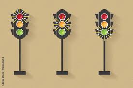 Set Of Traffic Light Signal With Red
