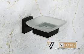 Vionz Aqua Black Glass Soap Dish Size 4x4