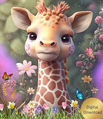 Cute Whimsical Giraffe Sitting In