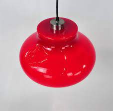 Vintage Red Glass Pendant Lamp 1960s