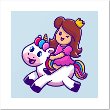 Cute Princess With Unicorn Cartoon