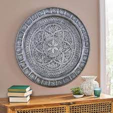 Noble House Lavonia Antique Silver Embossed Metal Plate Wall Decor