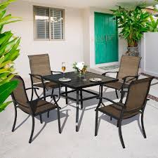 Black Square Metal Outdoor Patio Dining Table With Umbrella Hole