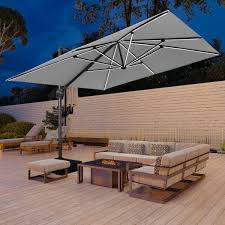 Casainc 11 Ft Square Cantilever Hydraulic Lifting Large Offset Outdoor Patio Umbrella With Led Light In Gray Without Base
