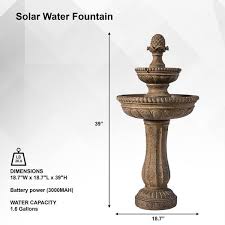 Xbrand 39 In Solar 2 Tier Water Fountain Outdoor Sand Stone Resin With Solar Panel Solar Pump For Home Garden Yard Decor