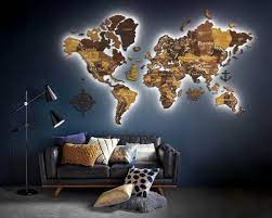 Rgb Led 3d Wooden World Map 3d Led