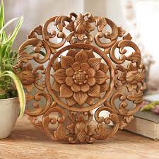Hand Carved Suar Wood Lily Wall Hanging