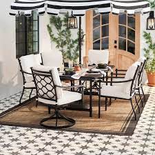 Wakefield 7 Piece Aluminum And Steel Outdoor Dining Set With Cushionguard Plus Natural White Cushions