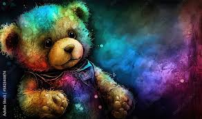 A Colorful Teddy Bear Sitting In Front