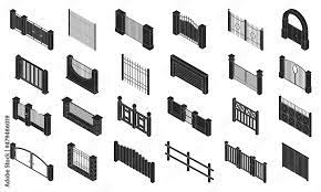 Fence Gate Vector Isometric Set Icon