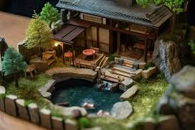 Diorama Of Japanese Garden Hot Spring
