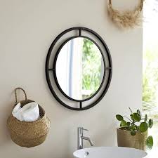 Uniquewise Qi004578 Decorative Round Shaped With Circle Ring Frame Black Metal Wall Mounted Modern Mirror
