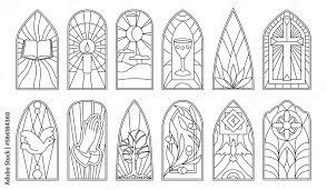 Stained Glass Vector Outline Icon Set