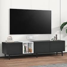 Harper Bright Designs Modern Black Tv Stand Fits Up To 80 In Tv With Drop Down Cabinets